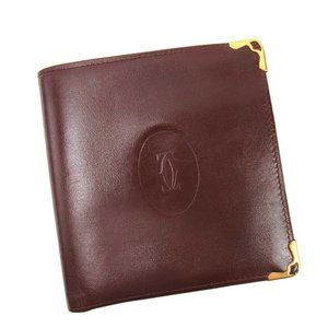 AUTH Cartier wallets mast line Bordeaux leather
